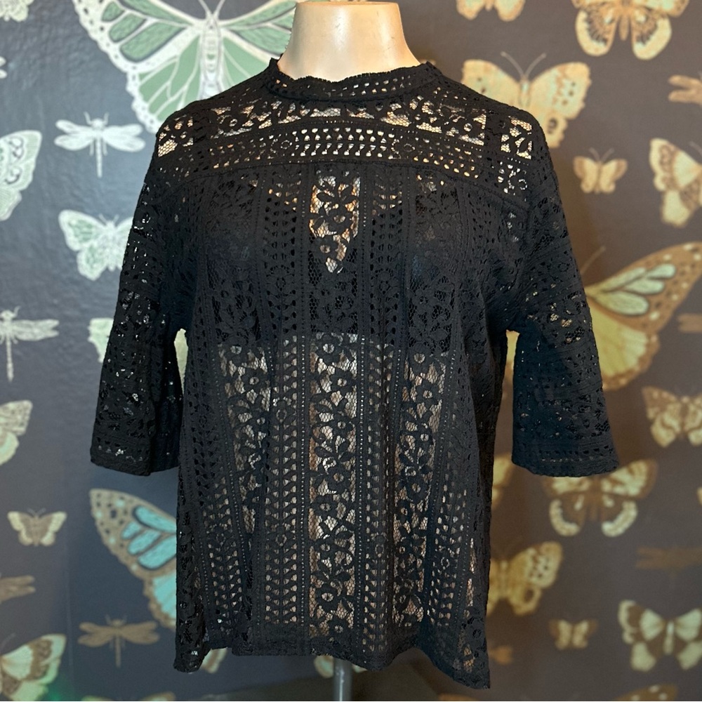 LOT OF 3! different LOFT black lace blouses elbow length sleeves corp goth 🖤